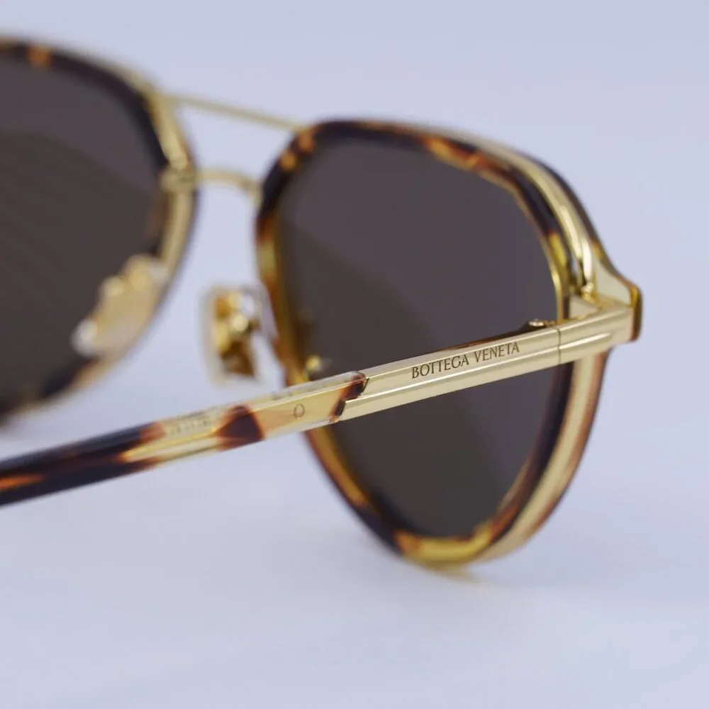 Bottega Veneta BV1373S 002 Sunglasses Havana/Gold Aviator Frame, Brown Lenses